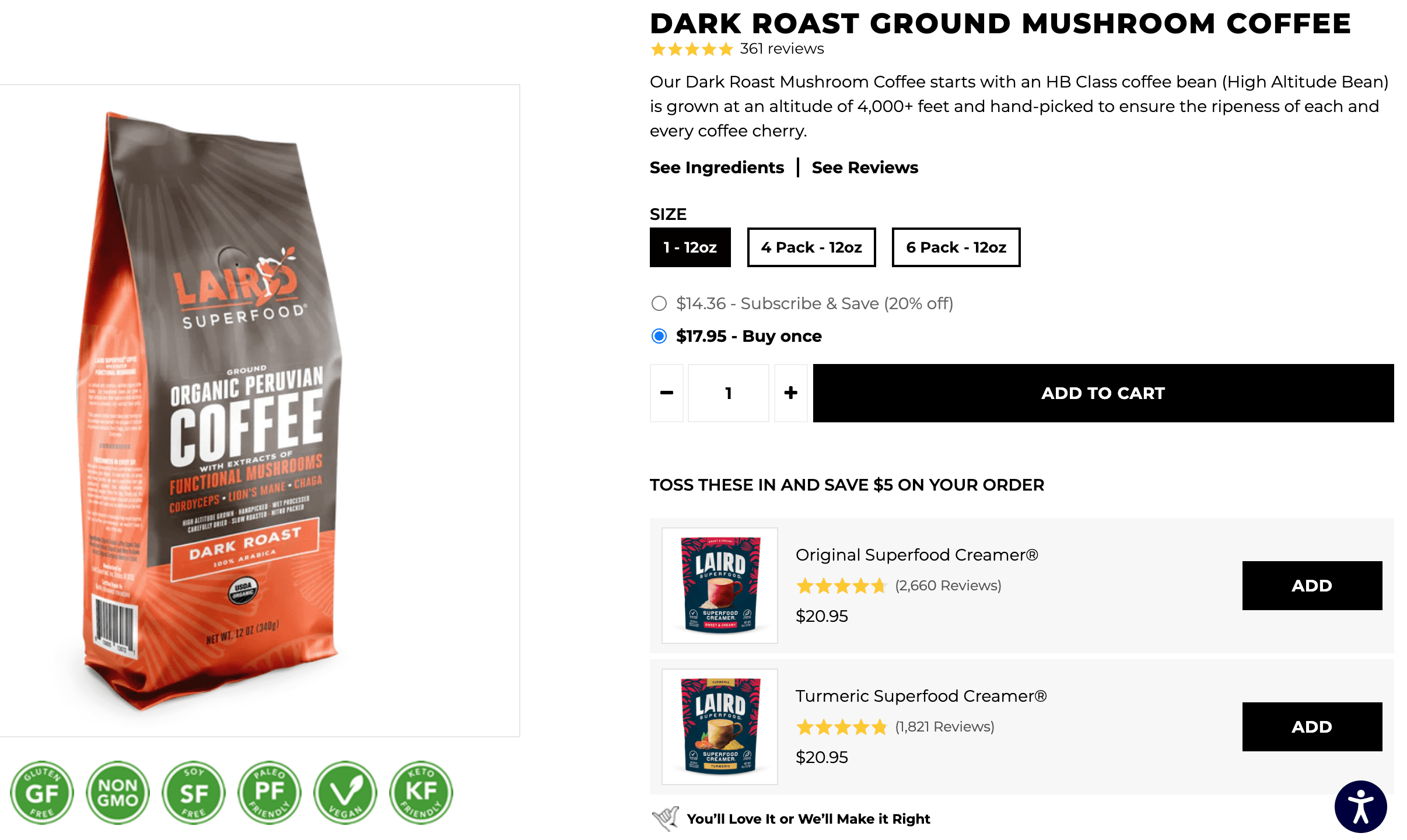 laird superfood mushroom coffee cost