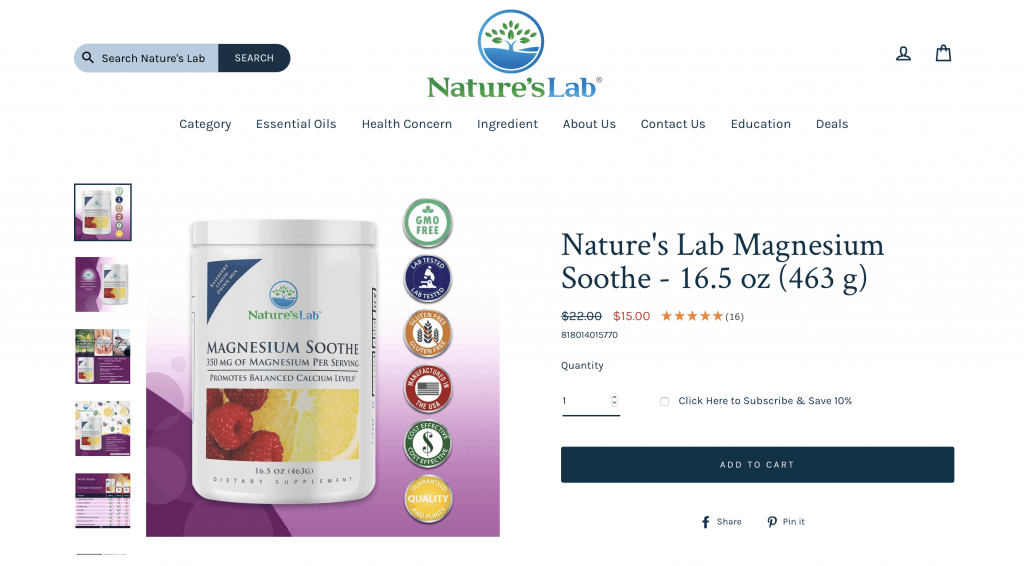 Nature’s Lab Magnesium Soothe Powder Website