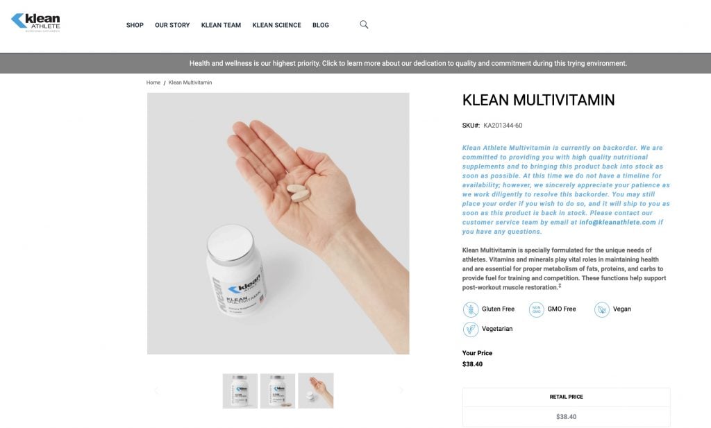 Klean Multivitamins Website