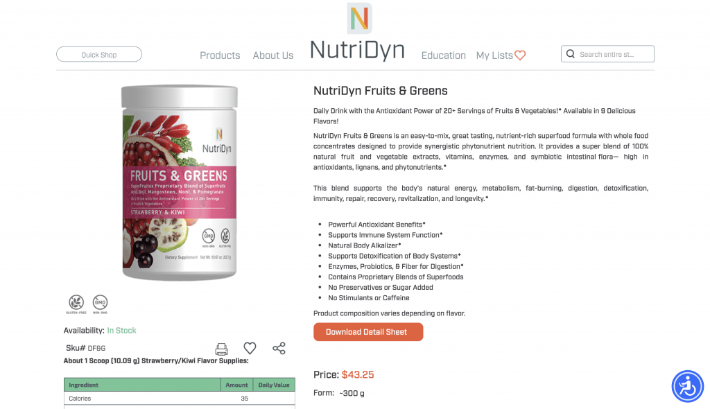 nutridyn fruits and greens website