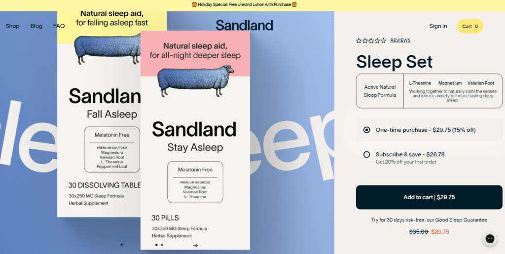 sandland sleep set website